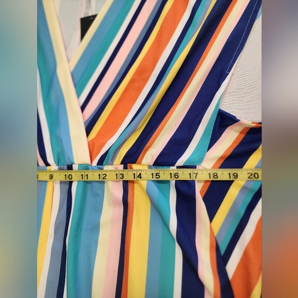 Eloquii Women's Vibrant Multicolor Striped Maxi Dress Front Wrap Tie, sz 14 - Picture 6 of 14